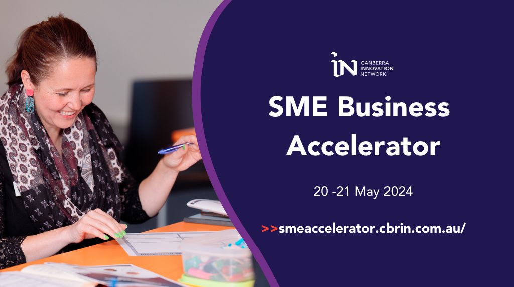 SME Business Accelerator tile with image of female. 20 -21 May 2024