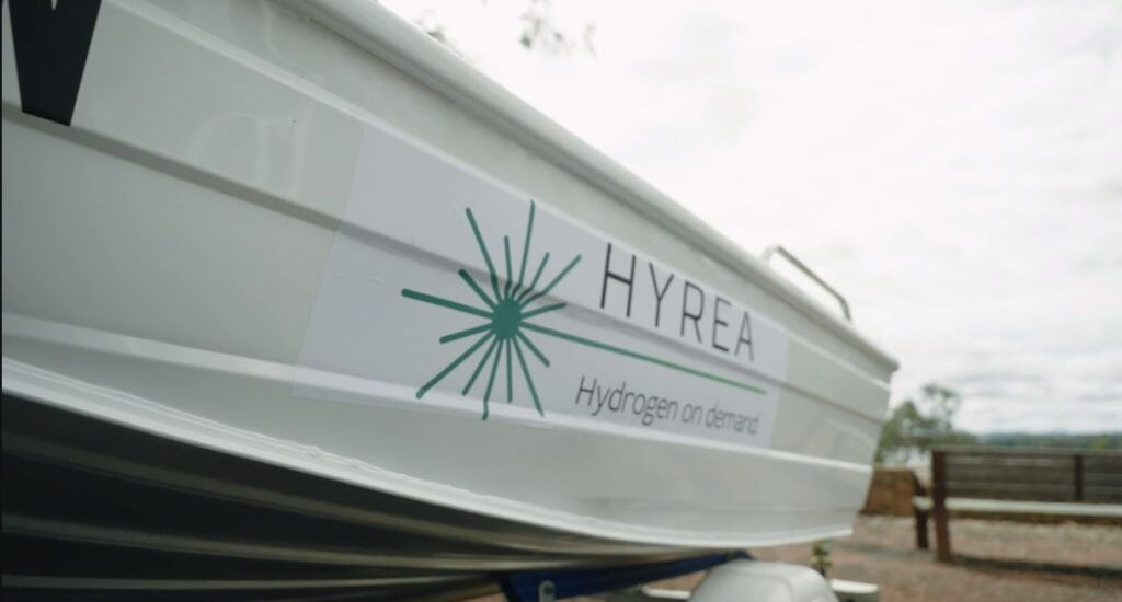 HYREA side of boat with logo