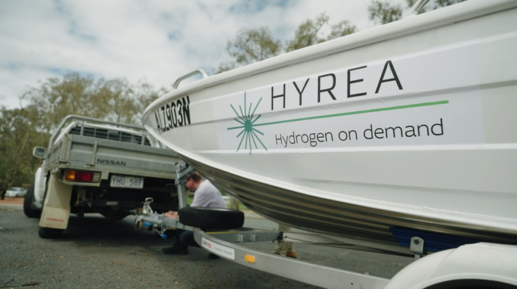 HYREA boat being towed by car