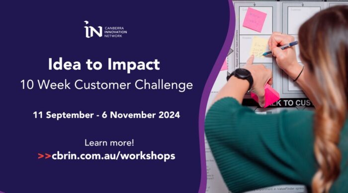 Event tile with CBRIN logo at the top. "Idea to Impact 10 week customer challenge" 11 September to 6 November 2024. Learn more! cbrin.com.au/workshops